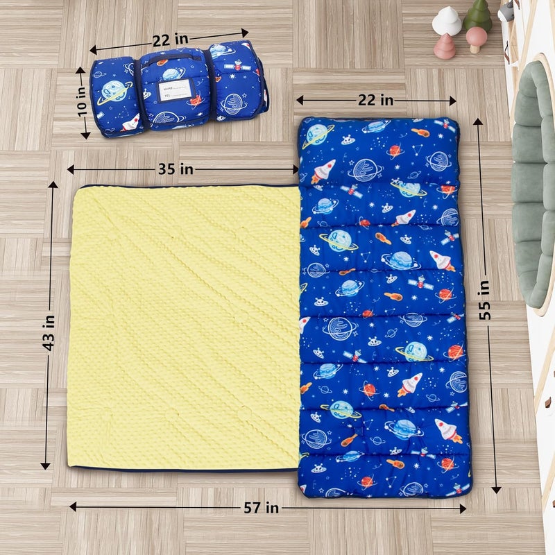 PRIMLECT Thickened Toddler Nap Mat with Removable Pillow and Minky Blanket, Extra Large 55''x35'' Sleeping Bag, Washable, Roll up, Perfect for Daycare, Preschool, Kindergarten, Boys and Girls (Space) - Image 2